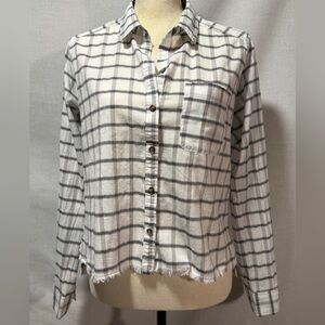 Hollister White and Gray plaid Button-Down Shirt, Size M